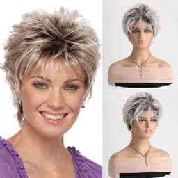 Short Natural Wigs with Bangs Soft Mommy Hair Daily Use Short Grey Ombre Curly Synthetic Hair Costume Party Wig for Women