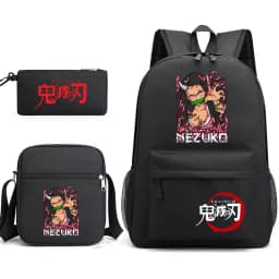 Demon Slayer Anime Print School Backpack Set 3Pcs with Shoulder Bag Pencil Case for Boys Girls