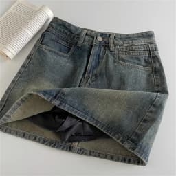 2024 Spring New Women High Belt Anti-exposure Short dress Retro Dark Fashion Solid color Short A Word Denim Skirt