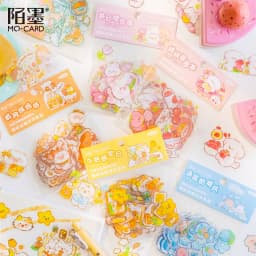 46pcs/pack PET Fleecy Pink Bunny Kitten Puppy Piggy Cute DIY Decorative Materials Kawaii Stationery Stickers Bag