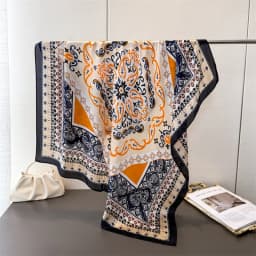 New cartoon emulated silk printed silk scarf shawl neck protection scarf decorative luxury women's scarf