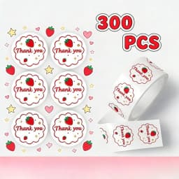 300Pcs/roll Strawberry Thank You Sticker Baking Gift Packaging Sealing Stickers Hand Account Decoration Stickers