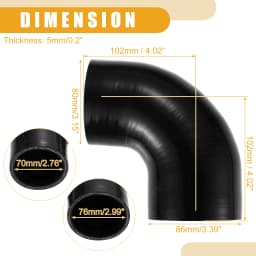 UXCELL 51mm ID to 63mm ID 51mm ID to 76mm ID Universal 90 Degree Elbow Silicone Hose Coupler Turbo Intercooler Intake Piping