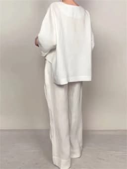 Lady Fashion Casual Loose Solid Suit Cotton Linen Set Three Quarter Sleeve Tops Wide Leg Pants Women Irregular 2 Piece Sets 2025