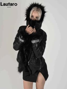 Lautaro Autumn Winter Short Black Thick Warm Soft Shaggy Faux Sheepskin Coat Women Luxury Designer Clothes Fluffy Jacket 2026