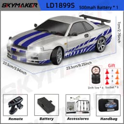 1/18 GTR R34 RWD RC Drift Car LDRC LD1899 2.4G ESP Gyro Alloy Metal Body LED Simulation Headlight Hobby RTR Racing RC Car Toy