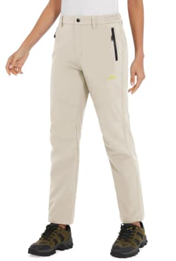 TACVASEN Womens Winter Waterproof pants Fleece Lined Softshell Trousers With Zipper Pockets Thermal Cargo Outdoor Ski Pants