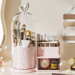360° Rotating Cosmetic Brush Shelf Organizer Cosmetic Display Case Desktop with Drawer Storage Organizer For Living Room Bedroom
