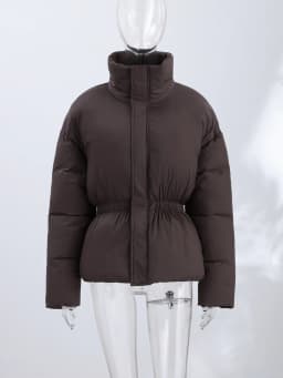Glossy Stand‑Collar Drawstring Waist Back Zip‑Up Puffer Coat 2026 Winter Women Warm Padded Jacket Trendy Lady Cotton‑Padded Coat