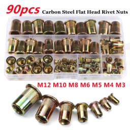 300/220/90pcs M3 M4 M5 M6 M8 M10 M12 Zinc Plated Carbon Steel Flat Head Rivet Nuts OR BT606 Manual Riveter Gun Nut Gun