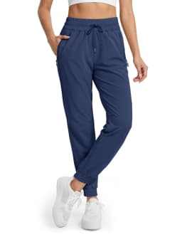 MAGCOMSEN Women's Waterproof Hiking Pants Quick Dry Drawstring Waist Joggers 3 Zipper Pockets Lightweight Outdoor Sport Trousers