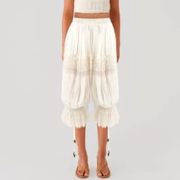 Women Lace Patchwork Loose Bloomers Pants Ruffle High Waist Lady Trousers Fashion Beach Long Balloon Puffy Bloomers Long Pant