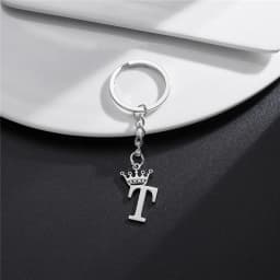 Unique DIY Crown Stainless Steel A-Z Letters Pendant Keychains for Men Women 26 Alphabet Car Key Ring Name Jewelry Keyrings Gift
