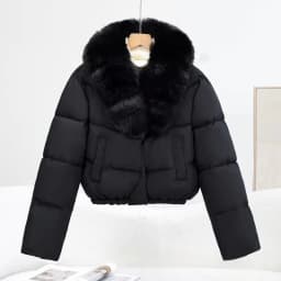 Korean Trend 2026 Winter New Women's Solid Color Short Down Cotton Jacket Simple V-neck Fashion Loose Fur Collar Jacket