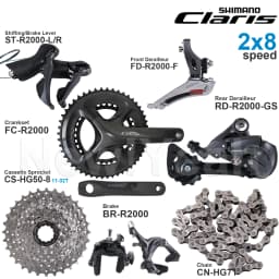 SHIMANO CLARIS R2000 2x8 Speed Groupset include ST-R2000 FD-R2000 RD-R2000 FC-R2000 BR-R2000 and CS-HG50-8 CN-HG71 Chains