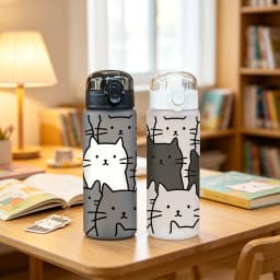 780ML 3D Cartoon Cat Printed Durable Water Bottle PVC-Free, Leak-Proof, Matte Finish, Includes Carry Loop, Perfect for Holidays