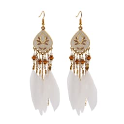 Round Retro Women's Dream Catcher Handmade Long Tassel Feather Earrings Female Leaves Pendant Earring Kolczyki Boho Jewelry