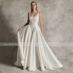 Customized Wedding Dresses Satin Square Collar A Line Backless Simple Wedding Gowns for Women Bride Button Modern Bridal Gown