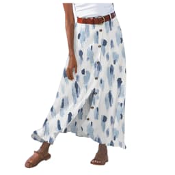 Summer Women's Skirt Cotton Linen Important Button Slit Flower Print Fashion Versatile Vacation Beach Midi Skirt