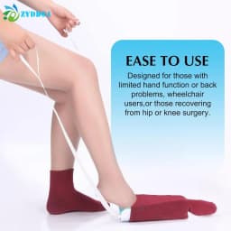 ●Sock Threader Sock Aid Tool Easy On & Off Stocking Slider For Elderly Socks Helper Puller With Adjustable Cords Without Bending