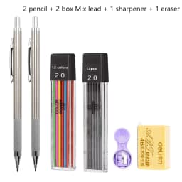 Full Metal 2.0 mm Mechanical Pencils Leads Set for Art Drawing Painting Color 2B Automatic Pencils Office School Pens Supplies