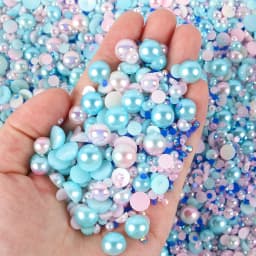 1100Pcs Flat Back Pearls And Rhinestones, 30g Mixed Size 3mm-10mm Ab Color Resin Rhinestones Semi-Circular Pearl
