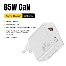 ESSAGER 65W GaN Fast Charger PD3.0 PPS QC4.0 Compatible with iPhone 17/16 Samsung MacBook Air Huawei - Compact High-Speed Charge