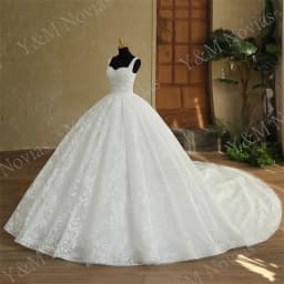 Real Photo Glitter White Luxur Wedding Dresses Long Lace Sequin Royal Train Bride Gowns Princess Church Bridal Dress Custom Made