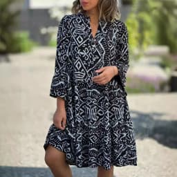 Summer Women's Loose Dress V-neck Button Pullover Flared Sleeve Vacation Fashion Casual Splicing Elegant Beach Midi Skirt
