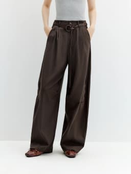 FSLE 2026 Fall Women's Chic High Waist Cotton Plaid Wide Leg Dress Pants - Relaxed Fit Casual Trousers for Daily Wear Style