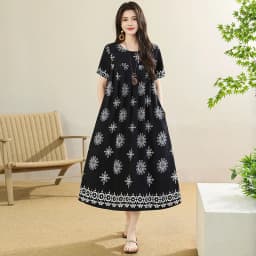 New 2025 Summer Dress For Women Plus Size Dress Casual Short Sleeve Boho Vintage Print Long Maxi Dress Beach Women Clothing