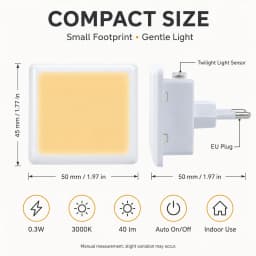 Melery LED Night Light Twilight Sensor 0.3W Warm White 3000K 40lm EU Plug Socket Lamp 230V Children's Table Home Stairs Aisle