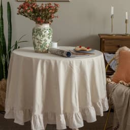 100% Cotton Round Table Cloth Washable Vintage Ruffle Tablecloth For Wedding Party Dining Banquet Decor Living Room Table Cloth