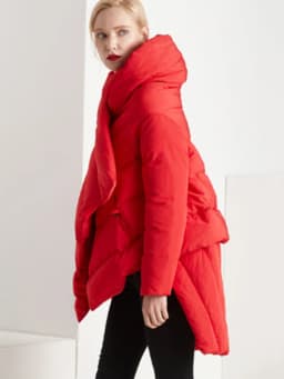LANMREM Winter Big Size Down Coat For Women Fashion Irregular Design A-line Solid Color Loose Mid Length Clothing 2VV223