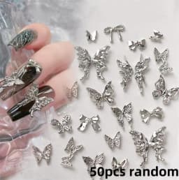 50PCS Mixed Random Metal Snake Butterfly DIY Nail Rhinestone Luxury Japan Various Size Gems Jewelry Decor Manicure Accessories *