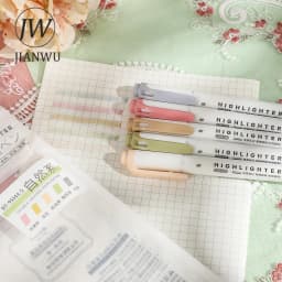 JIANWU 5 Pcs/set Morandi Macaron Color Double-ended Highlighter Set Write Smoothly Creative DIY Student Supplies Stationery