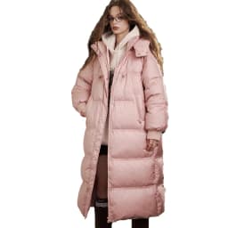 ELFSACK 2025 Winter New Arrivals Minimalist Long Solid Color Zippered Hooded Down Coat For Woman