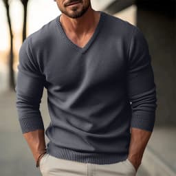 Autumn Winter Men's Knit Pullovers Solid Color V-Neck Slim Fit Long Sleeve Knitted Sweater Men Fashion Casual Pullover Sweaters
