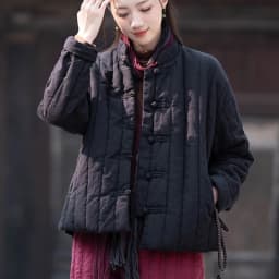 Johnature Women Chinese Style Linen Parkas Solid Color Stand Long Sleeve Winter Coats 2025 New Button Plus Cotton Warm Parkas