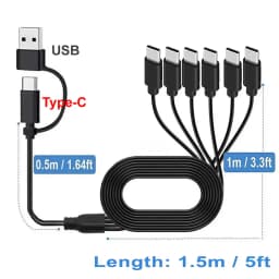 USB C Splitter Cable Multi USB C to USB C Cable 6 in 1 Type C Male Charger Cable for Android Samsung Tablet and TypeC Device