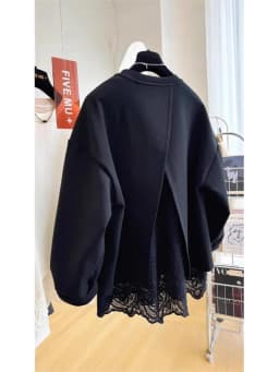 New Style Lace Splicing Fake Two-piece Pullover O Neck Sweatshirt For Women Spring Autumn Loose Top Fashion Casual Solid Hoodie