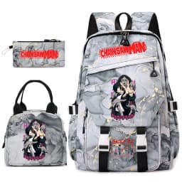 Chainsaw Man Anime Print Student Backpack Set for Girls with Lunch Bag Pencil Case School Daily Use