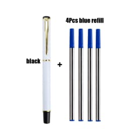 1+4Pcs/Set Office A Pen Metal Ballpoint Pen With Refill Gift Stationery Core Automatic BallPen For School Office Ink Blue Black