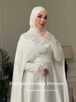 Eightale Arabic Wedding Dress O-Neck Customized Ivory Floor Length Muslim Long Sleeves Bridal Gown Party Dress