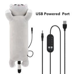 Heated Cat Plush Pillow, USB Rechargeable Warming Cushion with 5 Heat Levels & 5 Timers, Cozy Cute Gift for Her, Home Office Bed