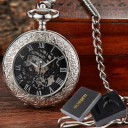 Luxury Pocket Watch with Chain for Man Mechanical Skeleton Roman Numeral Quality Engraved Clock Pocket Watches for Women Lady