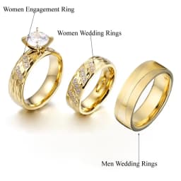 3pcs Wedding Engagement Rings Bridal Sets For Men and Women Anniversary Love Alliance Couple Bands 18k Gold Plated Jewelry