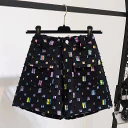 2025 Summer New Personalized Perforated Colorful Patch Denim Shorts Women's Street Clothing High Waist Slim Wide Leg Pants