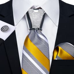 DiBanGu Business Plaid Black Solid Luxury Elegant Silk Ties for Men Designer Tie Buckle Handkerchief Cufflinks Wedding Accessory