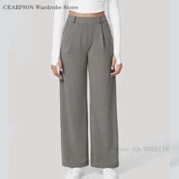 Womens Solid Color Straight Pant Loose Stretch Yoga Pants with Pockets Streetwear Outdoor Sports Pants Joggers Baggy Trousers